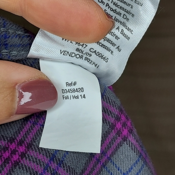 Eddie Bauer flannel shirt button up long sleeve plaid gray purple magenta pink M - Picture 7 of 8